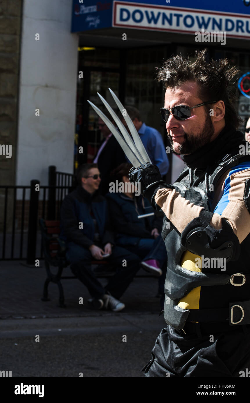 Calgary, Alberta, Kanada - 17. April 2015: Wolverine cosplay aus Calgary Comic ein Entertainment Expo-Parade Stockfoto