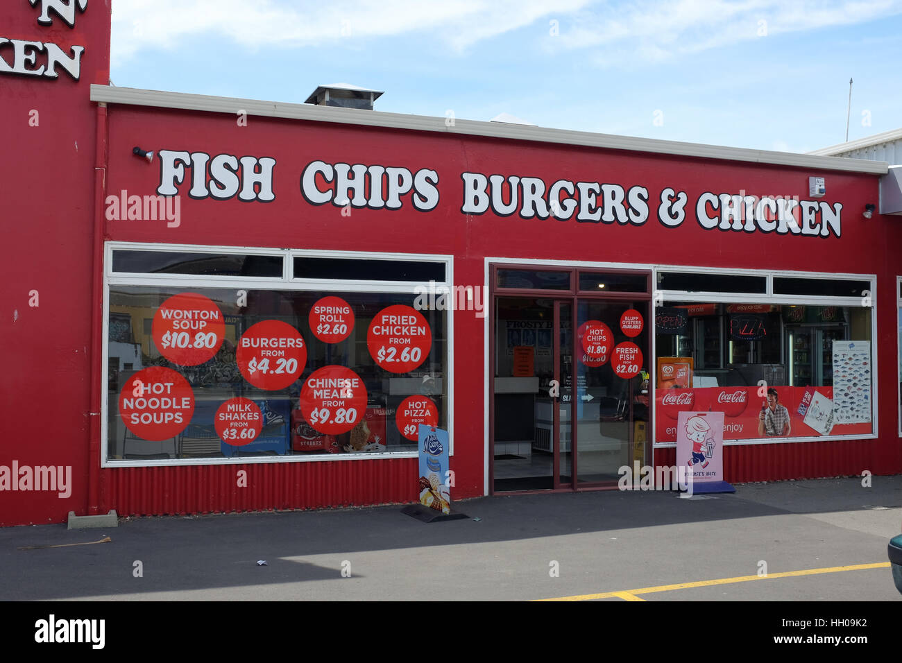 Ein Fast-Food Geschäft in Christchurch, Neuseeland. Stockfoto