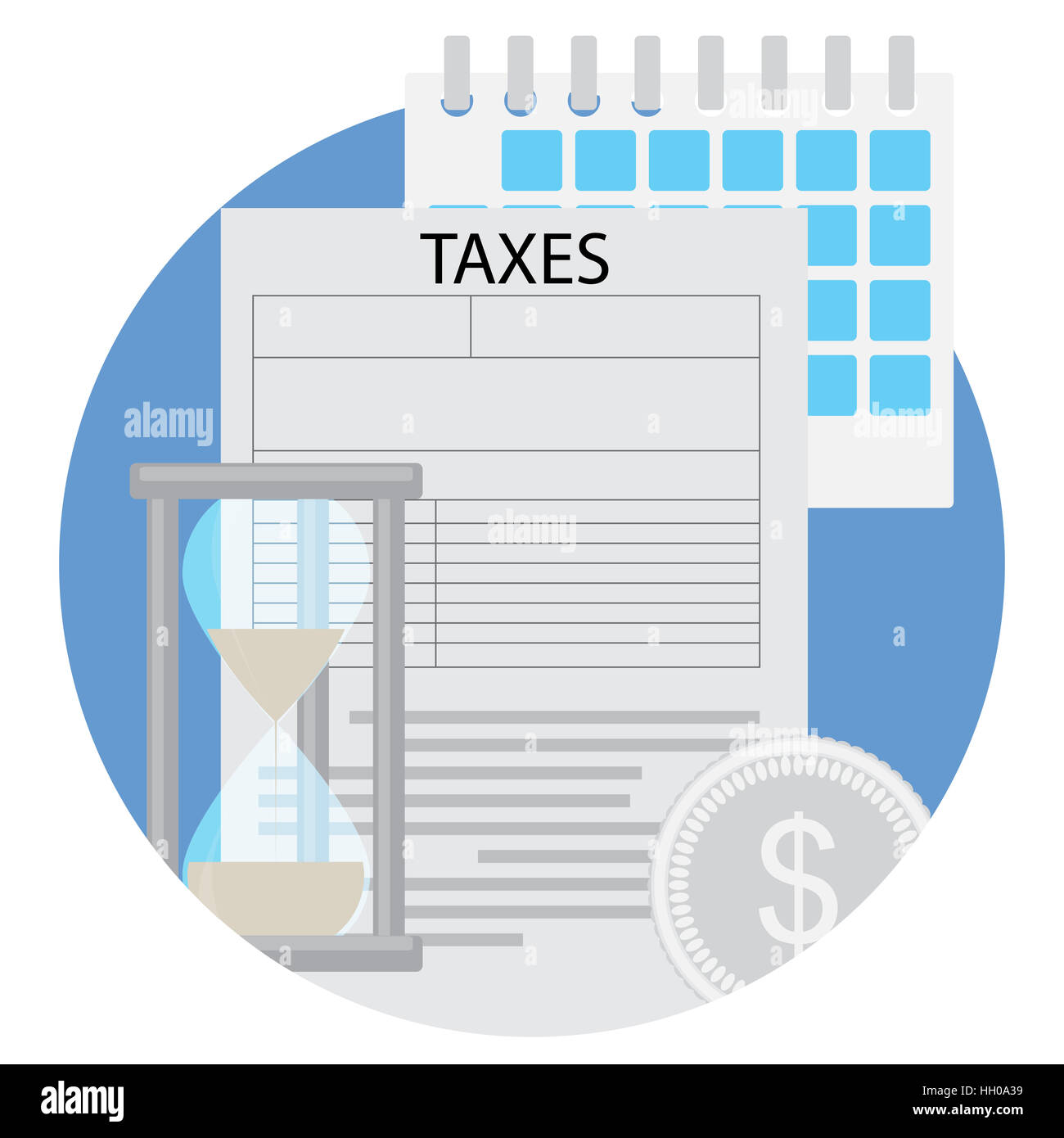 Zeit zu flachen Symbol Steuern zahlen. Einkommensteuer und Steuern wegen Steuerhinterziehung-Vektor-illustration Stockfoto
