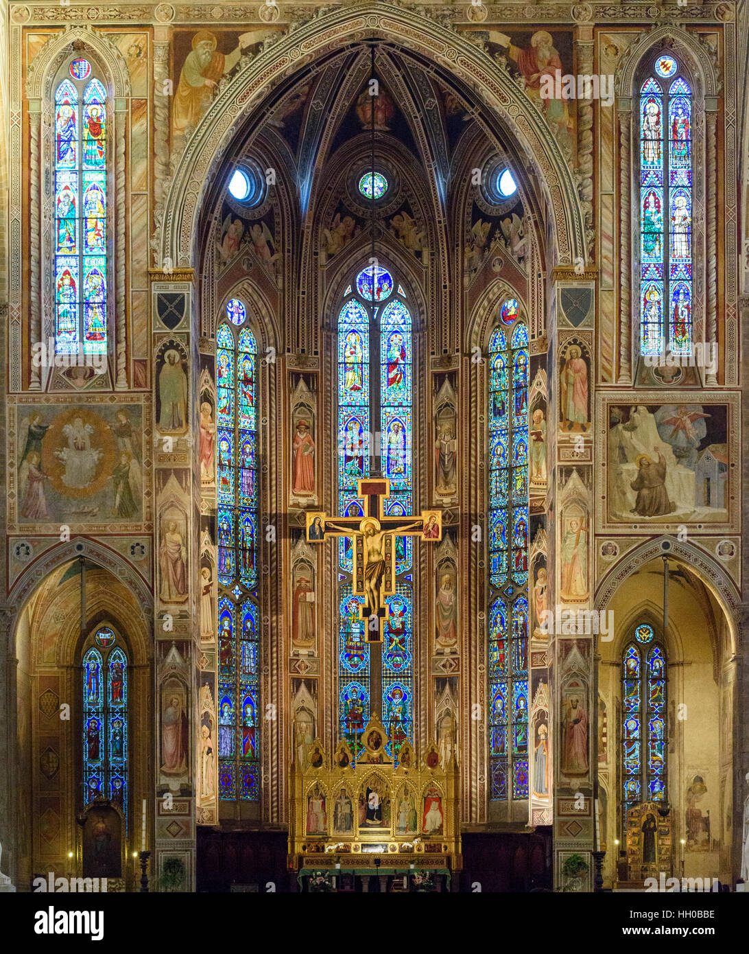 Florenz. Italien. Basilica di Santa Croce, die Cappella Maggiore (Main Chor Kapelle), mit Fresken von Agnolo Gaddi dekoriert Stockfoto