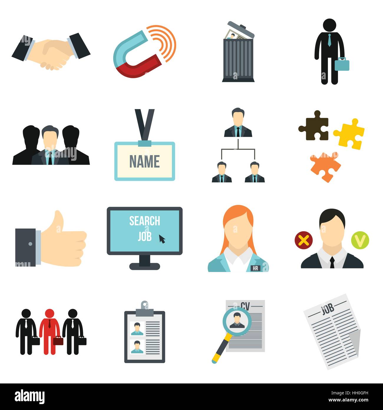 Human Ressource Management Icons Set, flachen Stil Stock Vektor