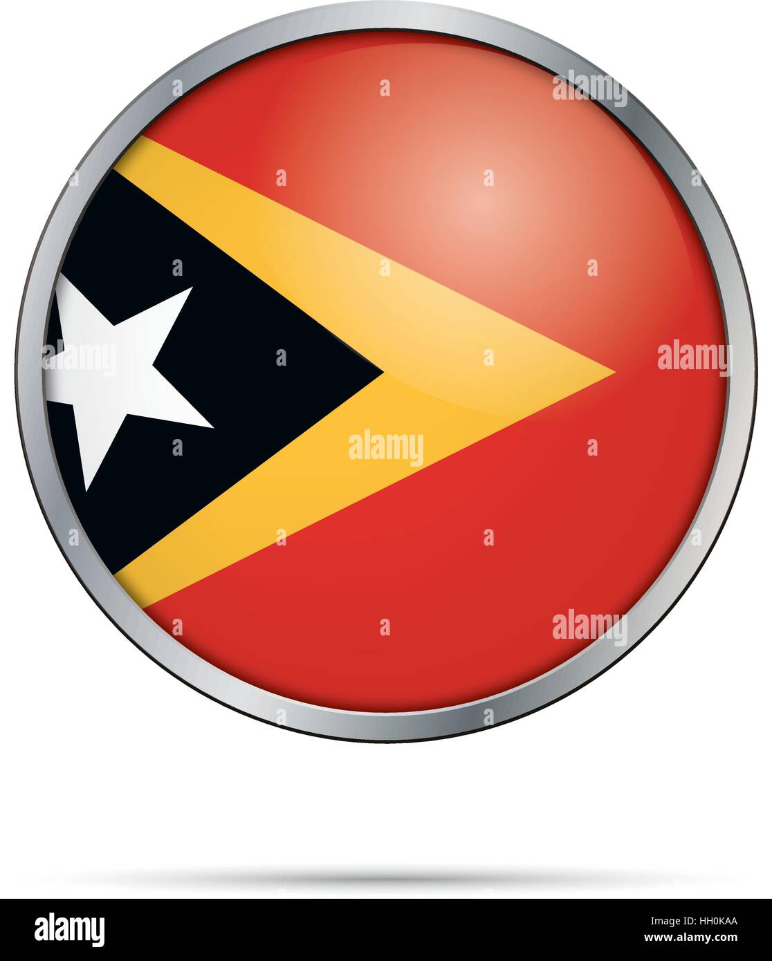 Vektor-Timor-Leste Flagge in Glas-Knopf-Stil mit Metallrahmen. Stock Vektor