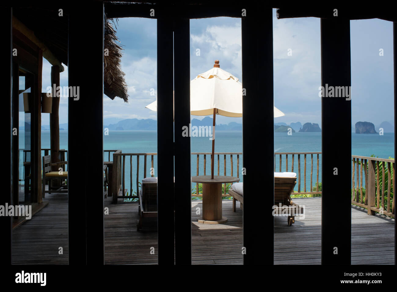 Six Senses Resort, Koh Yao Noi, Bucht von Phang Nga, Thailand, Asien. Zimmer in Fornt des Meeres. Sechs Sinne Yao Noi setzt höchste Maßstäbe für die Insel Stockfoto