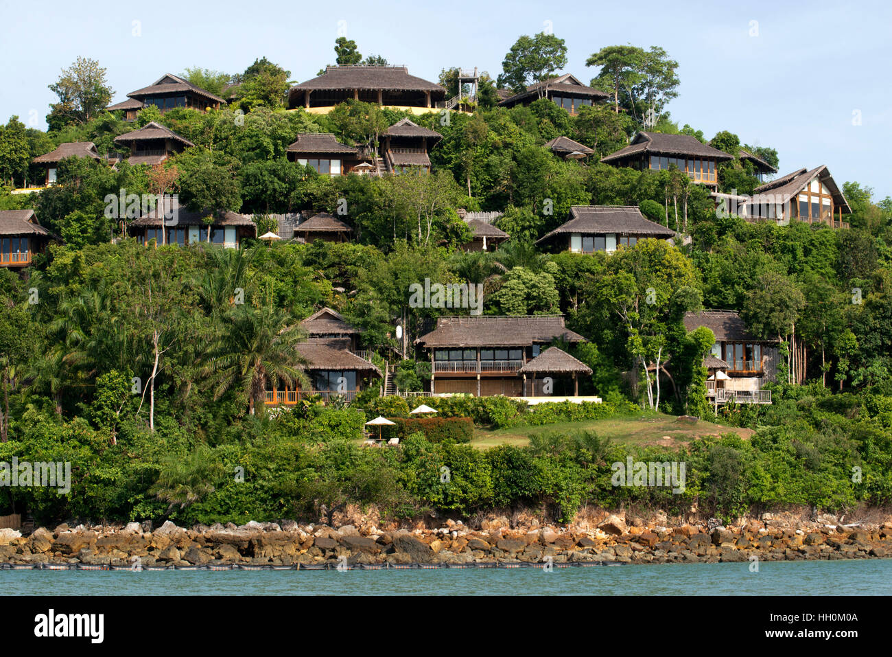 Six Senses Resort, Koh Yao Noi, Bucht von Phang Nga, Thailand, Asien. Zimmer in Fornt des Meeres. Sechs Sinne Yao Noi setzt höchste Maßstäbe für die Insel Stockfoto