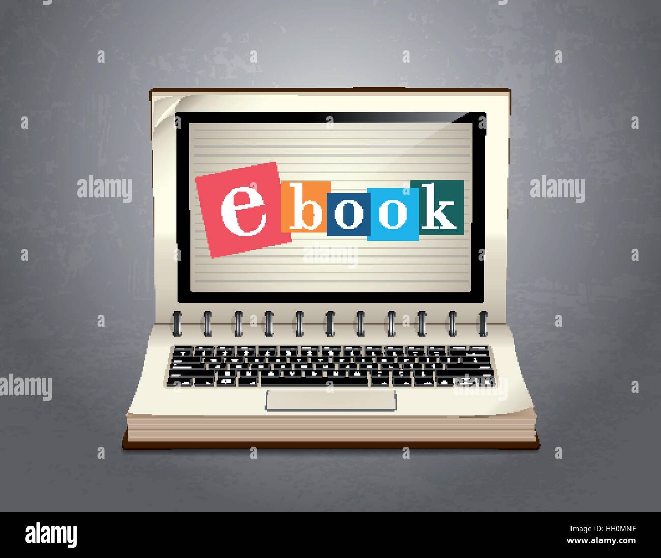 E-Learning - Buch als Laptop-e-Book-Konzept Stock Vektor
