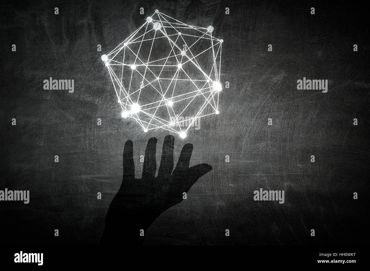Hand, die soziale Verbindung Konzept vor konkreten Hintergrund Stockfoto