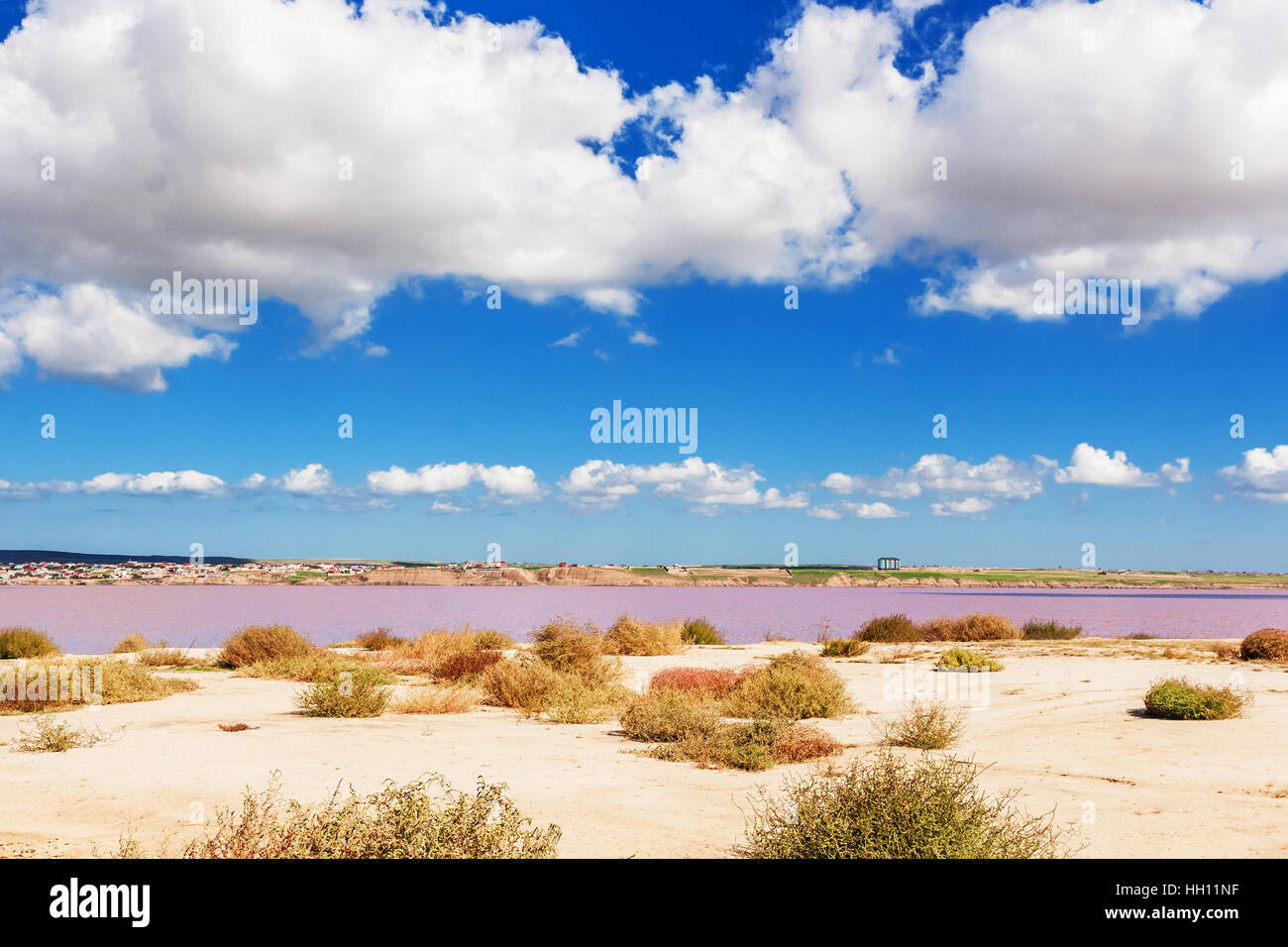 Salt Lake Masazirgol in Aserbaidschan - eines der acht Seen in der Welt rosa rosa. Stockfoto