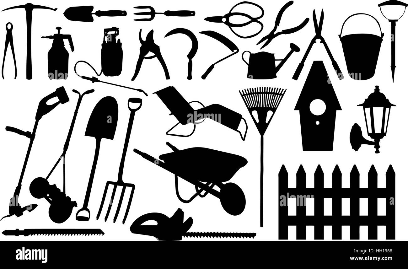 Reihe von verschiedenen Gartengeräte isoliert Stock Vektor
