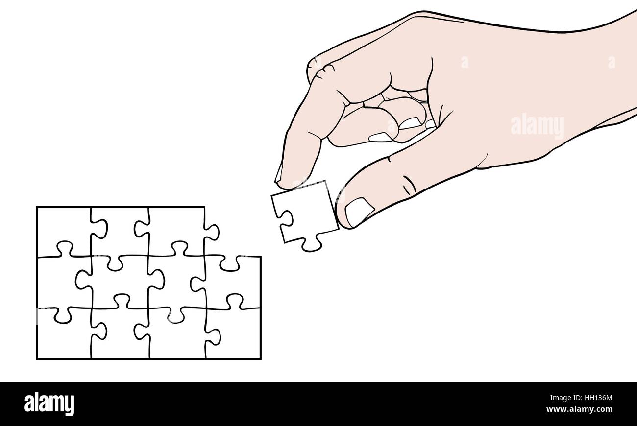 Abbildung von Hand ausfüllen eine Puzzle isoliert Stock Vektor