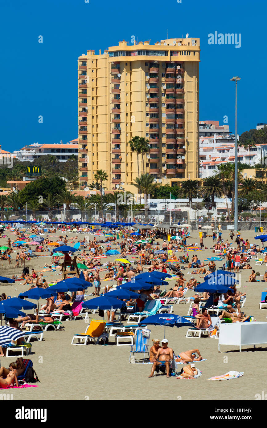 Strand von Los Christianos auf Teneriffa, Kanarische Inseln Stockfoto