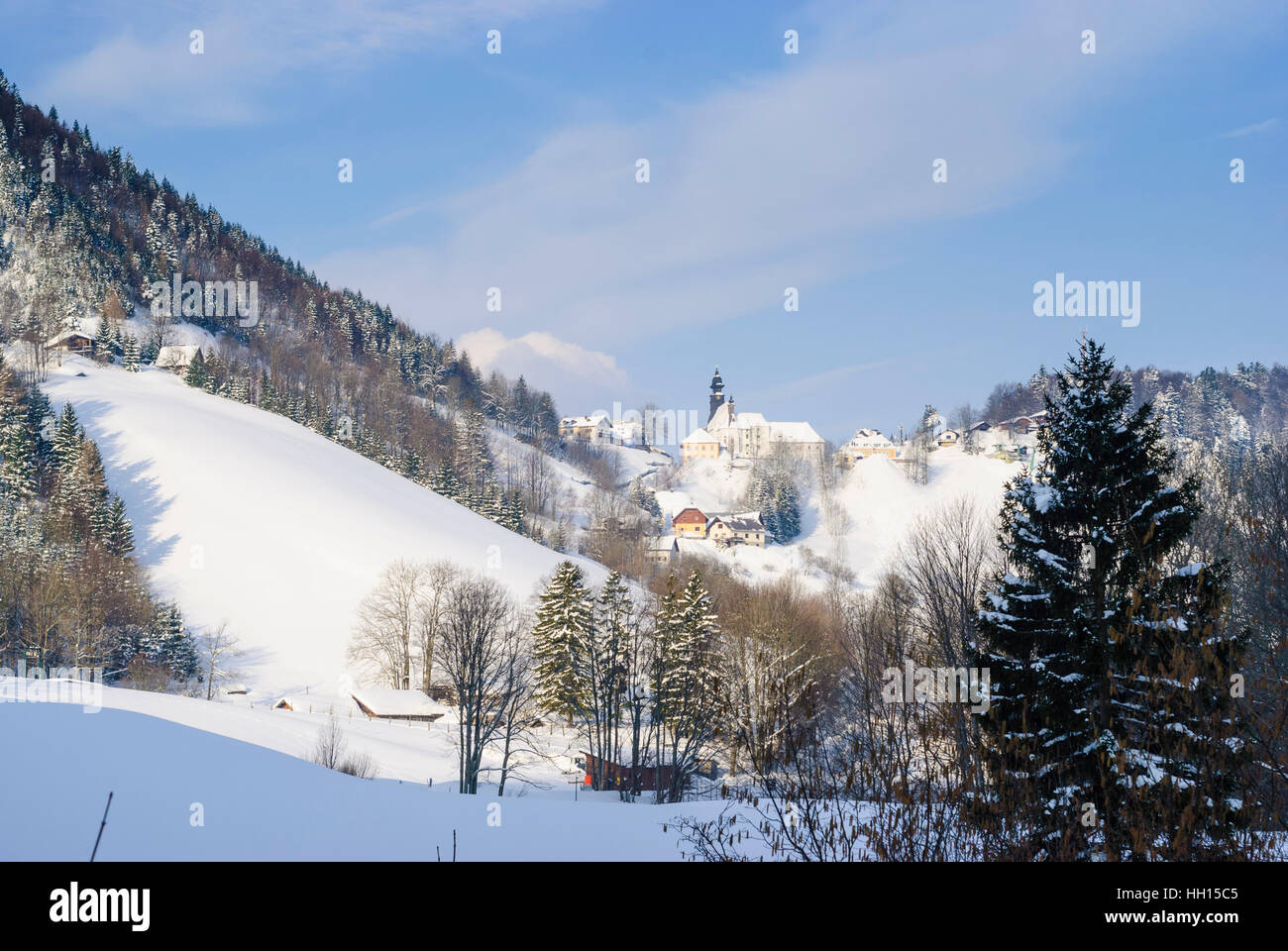 Annaberg: Ortszentrum mit der Pfarrkirche zur Heiligen Anna, Mostviertel, Niederösterreich, Niederösterreich, Österreich Stockfoto