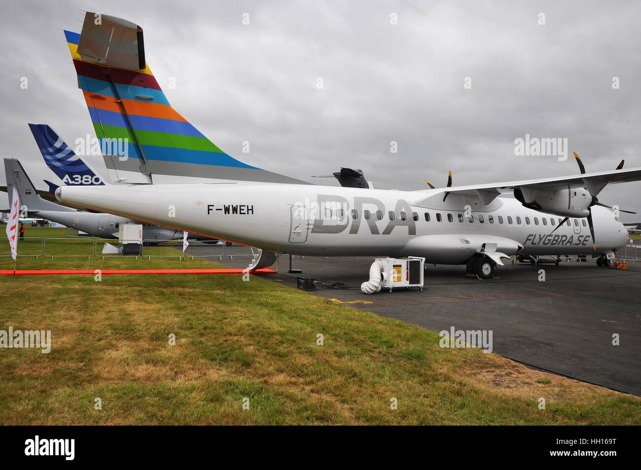 ATR72-600 in Braathens Aviation (BRA) Farben. Angezeigt bei Farnborough 2016 Stockfoto