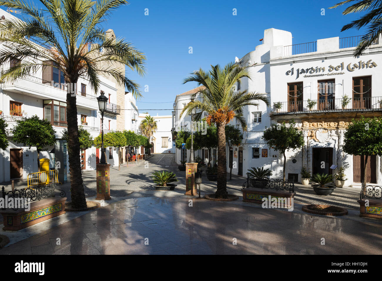 Plaza de España, Vejer De La Frontera, Provinz Cadiz, Andalusien, Spanien Stockfoto