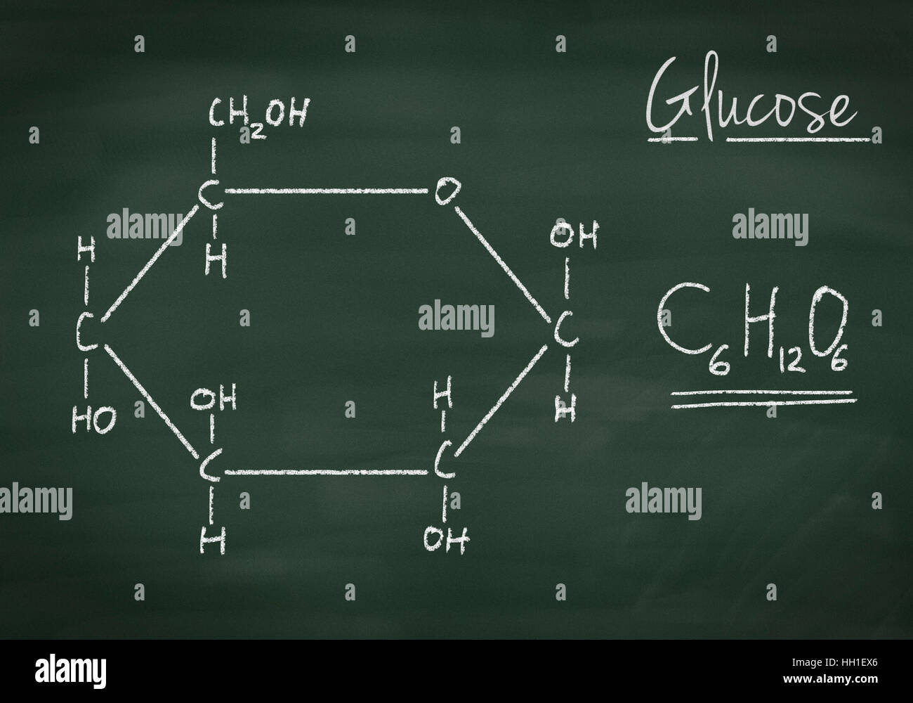 Chemische Formel für Glukose auf einer Kreidetafel Stockfoto