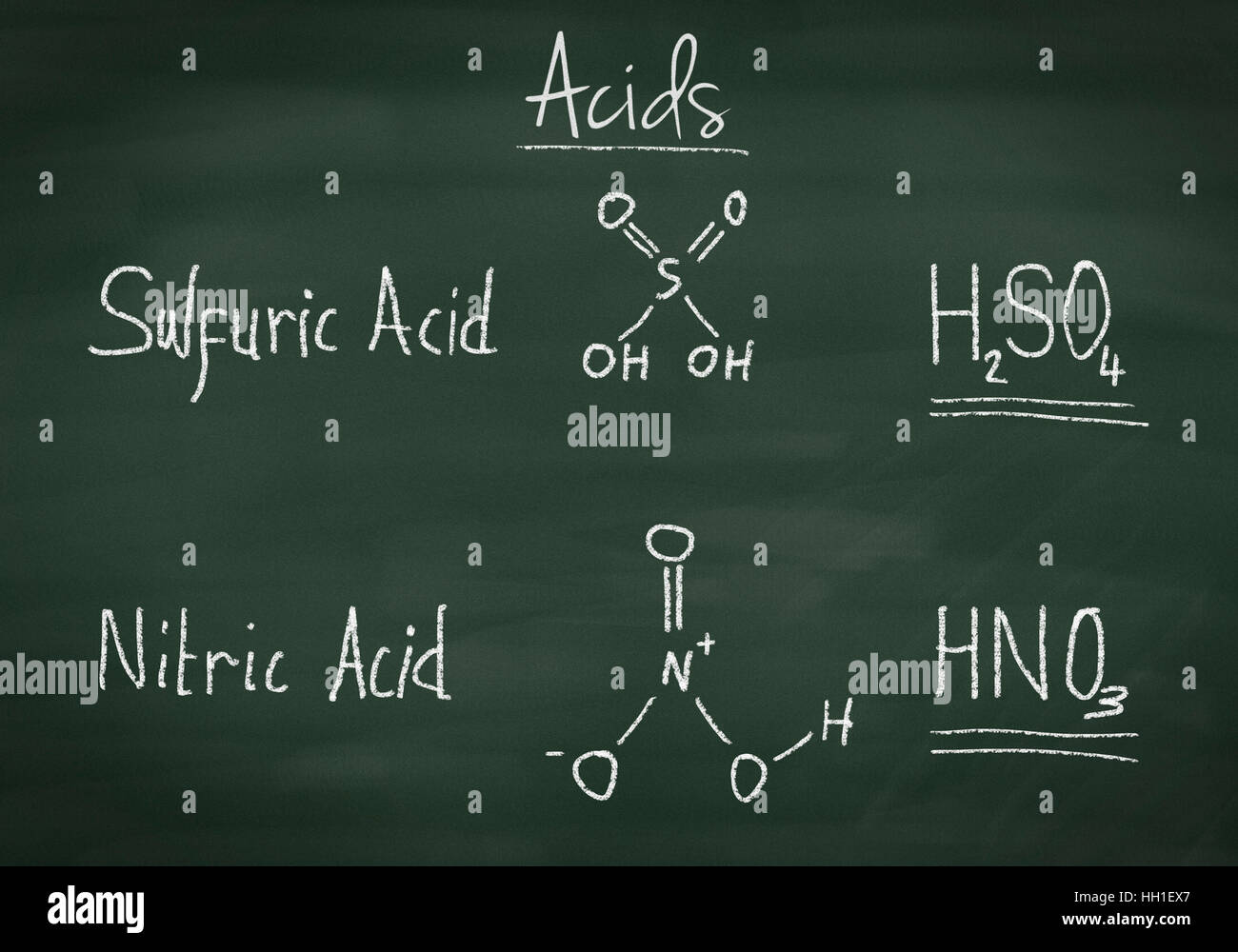 Chemische Formel von Säuren auf einer Kreidetafel Stockfoto