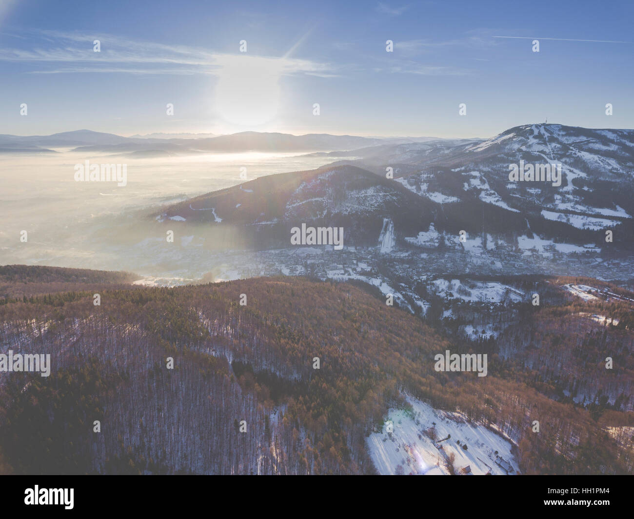 Winter in Bergen. Ansicht von oben. Szczyrk.Poland. Stockfoto