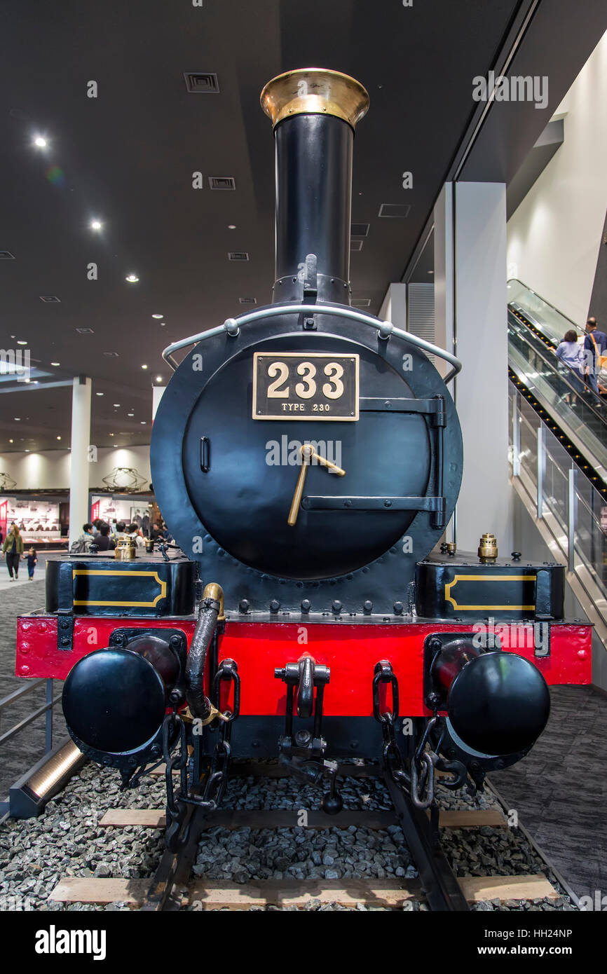 KYOTO, JAPAN - 11. Oktober 2016: Klasse 230 Dampflokomotive aus Kyoto Eisenbahnmuseum in Japan. Museum wurde 1972 eröffnet und ist der größte Bahnhof museu Stockfoto