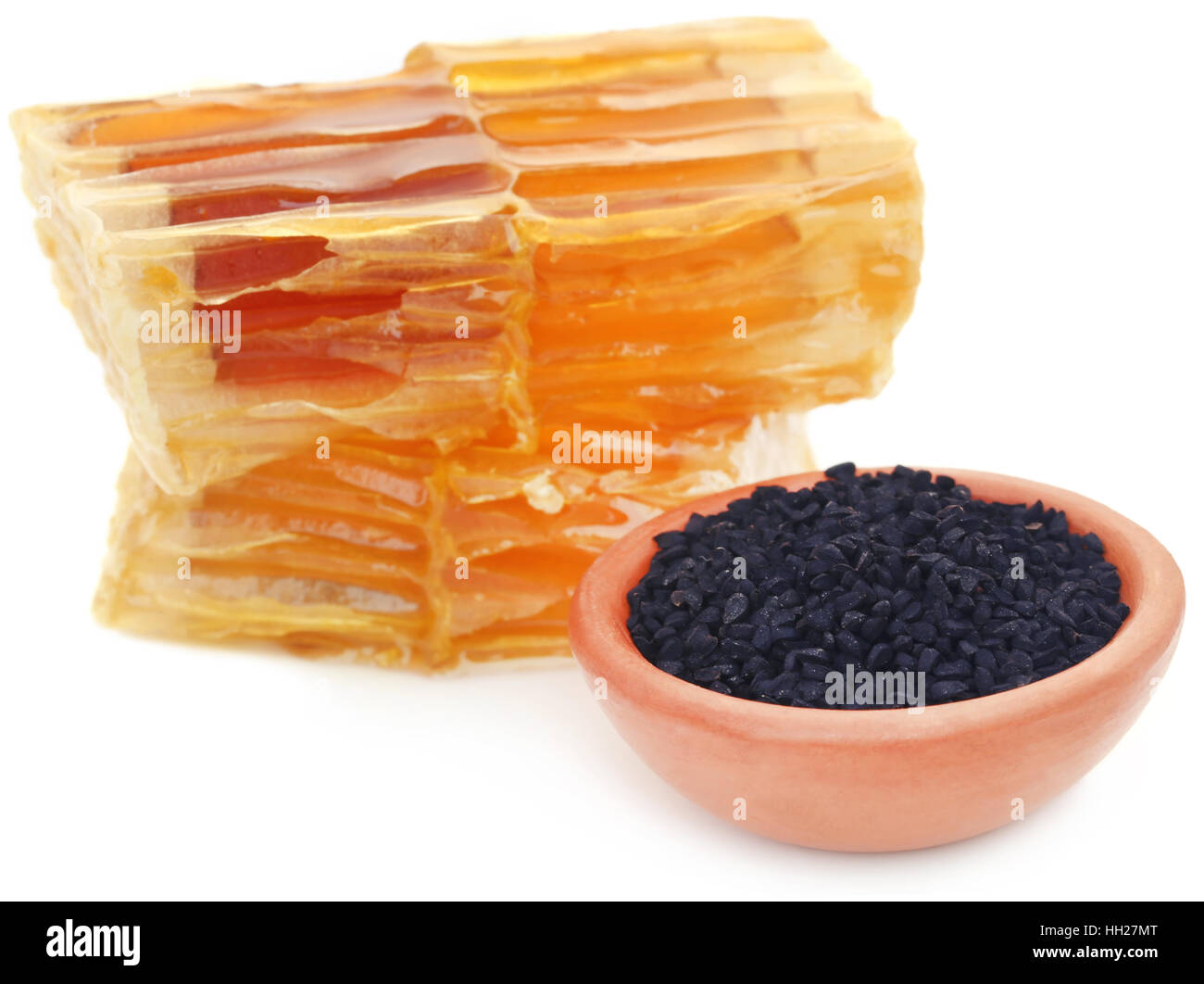 Honig mit Schwarzkümmel in einer Töpferei Stockfoto