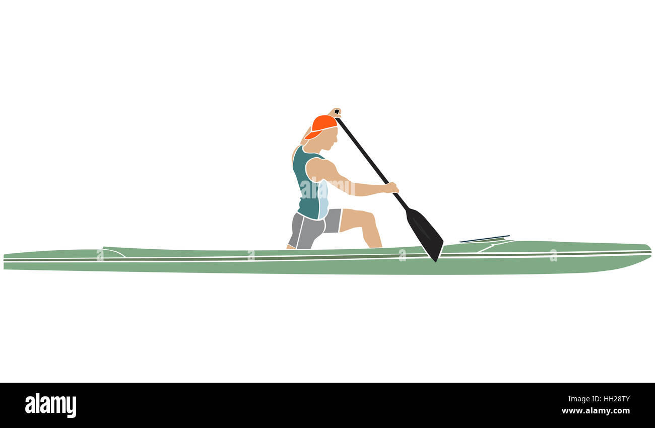 farbige Silhouette eines Sportlers auf Sport Kanu mit Paddel Stockfoto