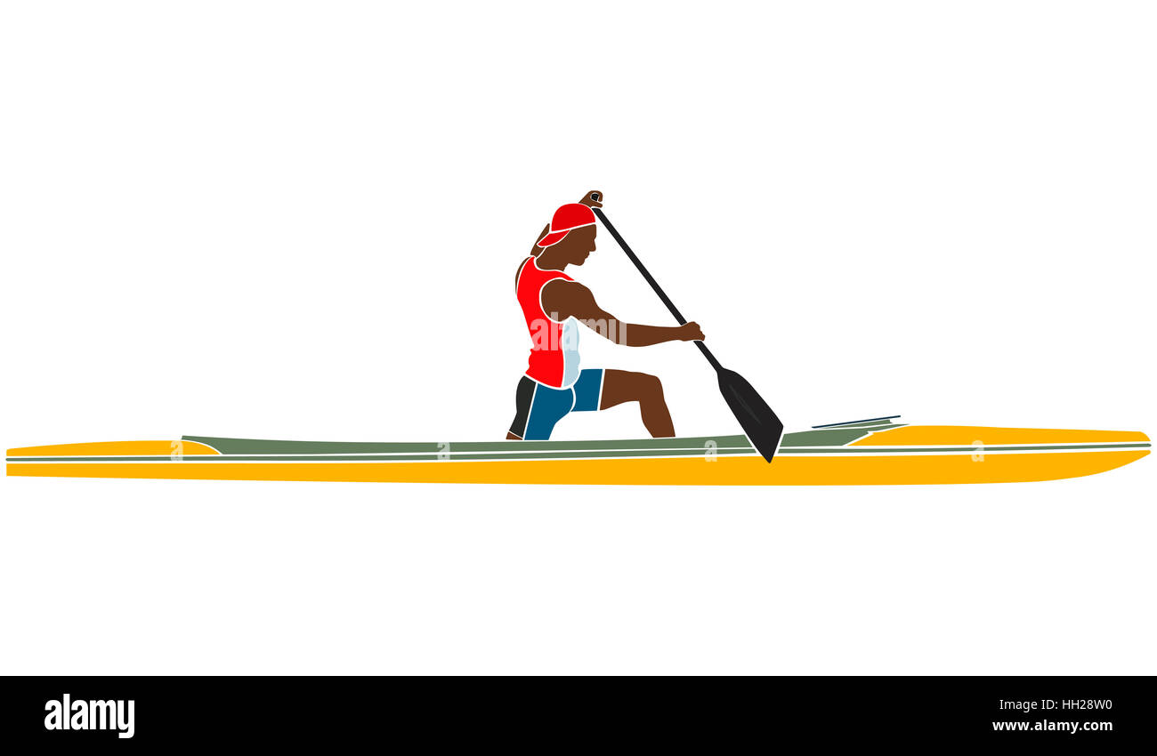 farbige Silhouette männliche Athlet Sport Kanu mit Paddel Stockfoto
