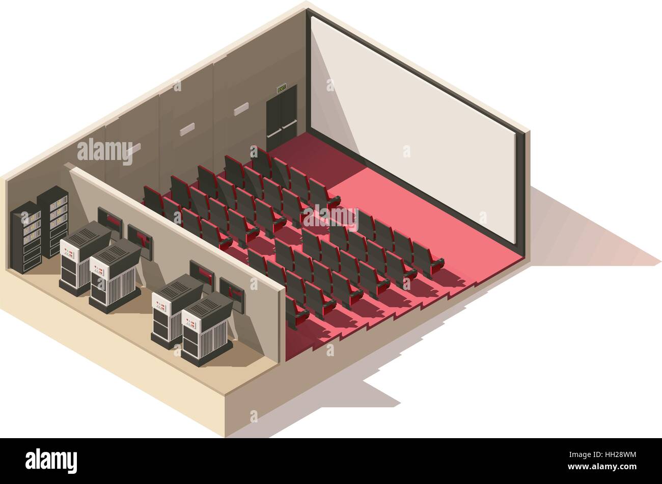 Vektor isometrische low-Poly Film Theater cutaway Stock Vektor