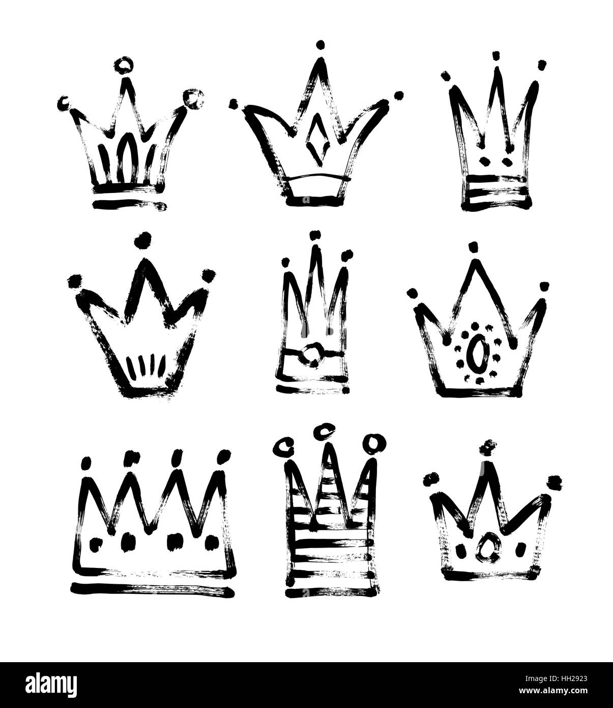 Satz von 9 schwarzen und weißen zu skizzieren, zeichnen Princess und der König Cr Stock Vektor