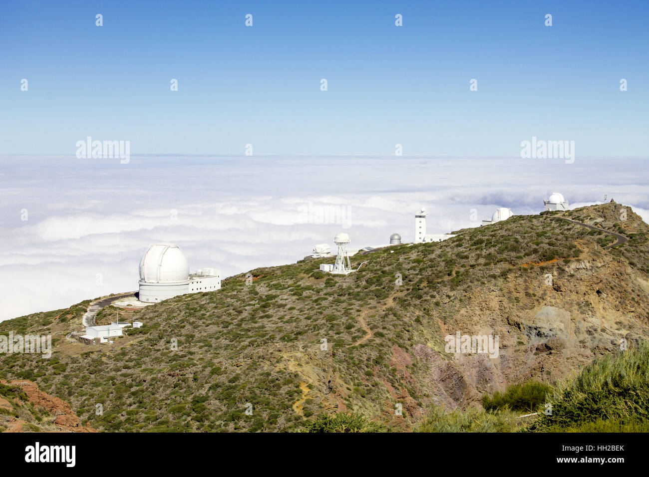 Blick von der Sternwarte vom Mirador del Roque de Los Muchachos. Der höchste Gipfel von La Palma in Kanarische Inseln, Spanien. Stockfoto