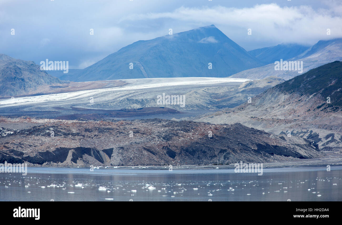 Der Panoramablick von einem alten Gletscher im Glacier-Bay-Nationalpark (Alaska). Stockfoto