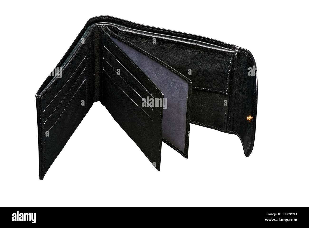 Luxus offen schwarz Leder Brieftasche isoliert auf weiss mit Beschneidungspfad Stockfoto