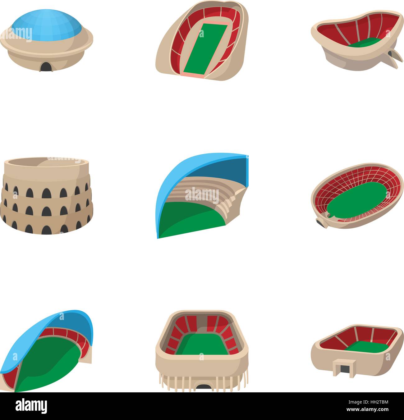 Stadion Icons Set, Cartoon-Stil Stock Vektor