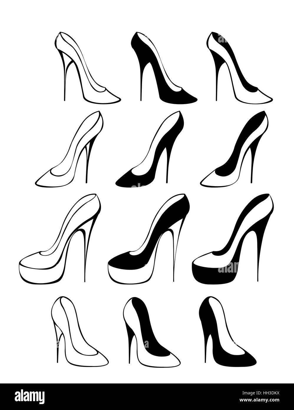 Satz von Silhouetten von Schuhen auf weißem Hintergrund Stock Vektor