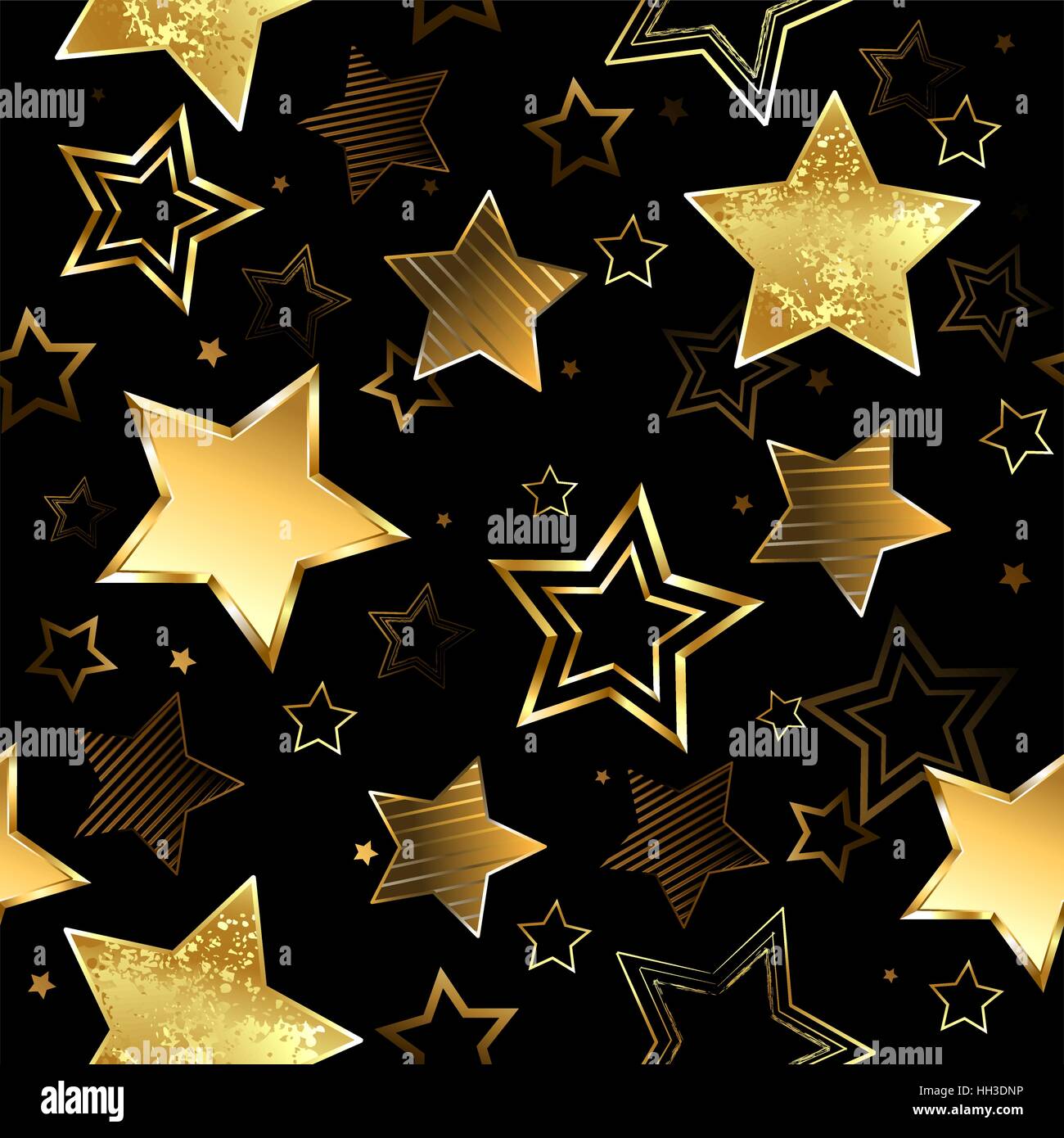 Nahtlos mit goldenen Sternen auf schwarzem Hintergrund Stock Vektor
