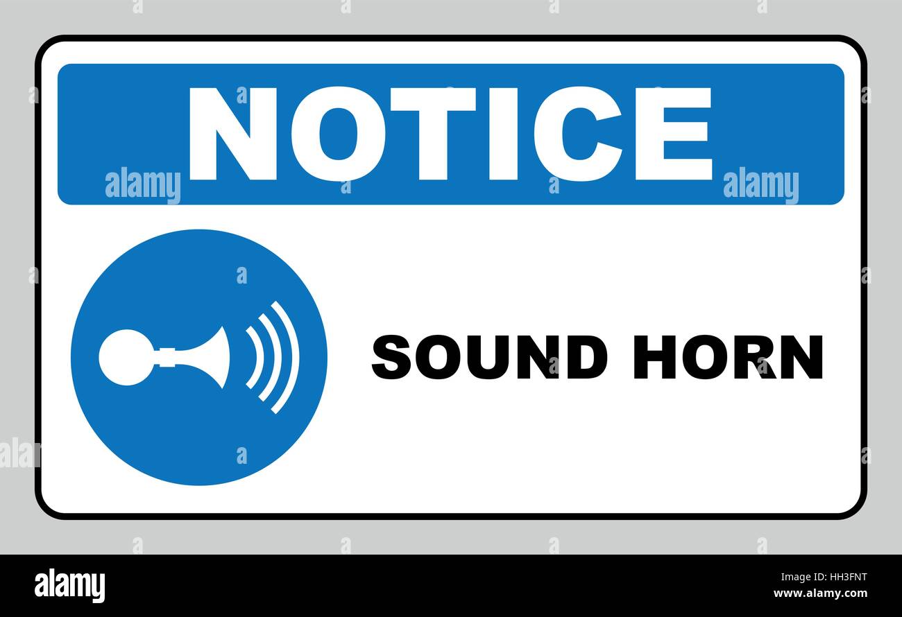 Sound Horn Zeichen. Information muss-Symbol im blauen Kreis isoliert auf weiss. Vektor-Illustration. Hinweis-Etikett Stock Vektor