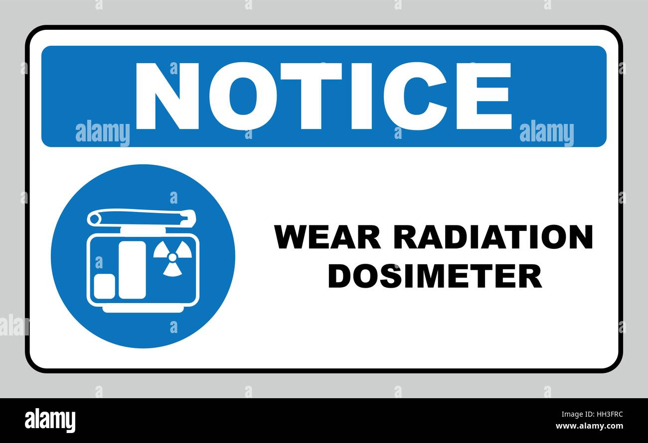 Tragen Sie Ihre Strahlung Dosimeter Zeichen. Information muss-Symbol im blauen Kreis isoliert auf weiss. Vektor-Illustration. Hinweis-Etikett Stock Vektor