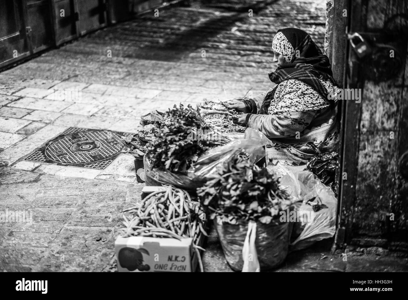 Straßenszene mit Markt, alte Stadt Jerusalem, Israel, Nahost Stockfoto