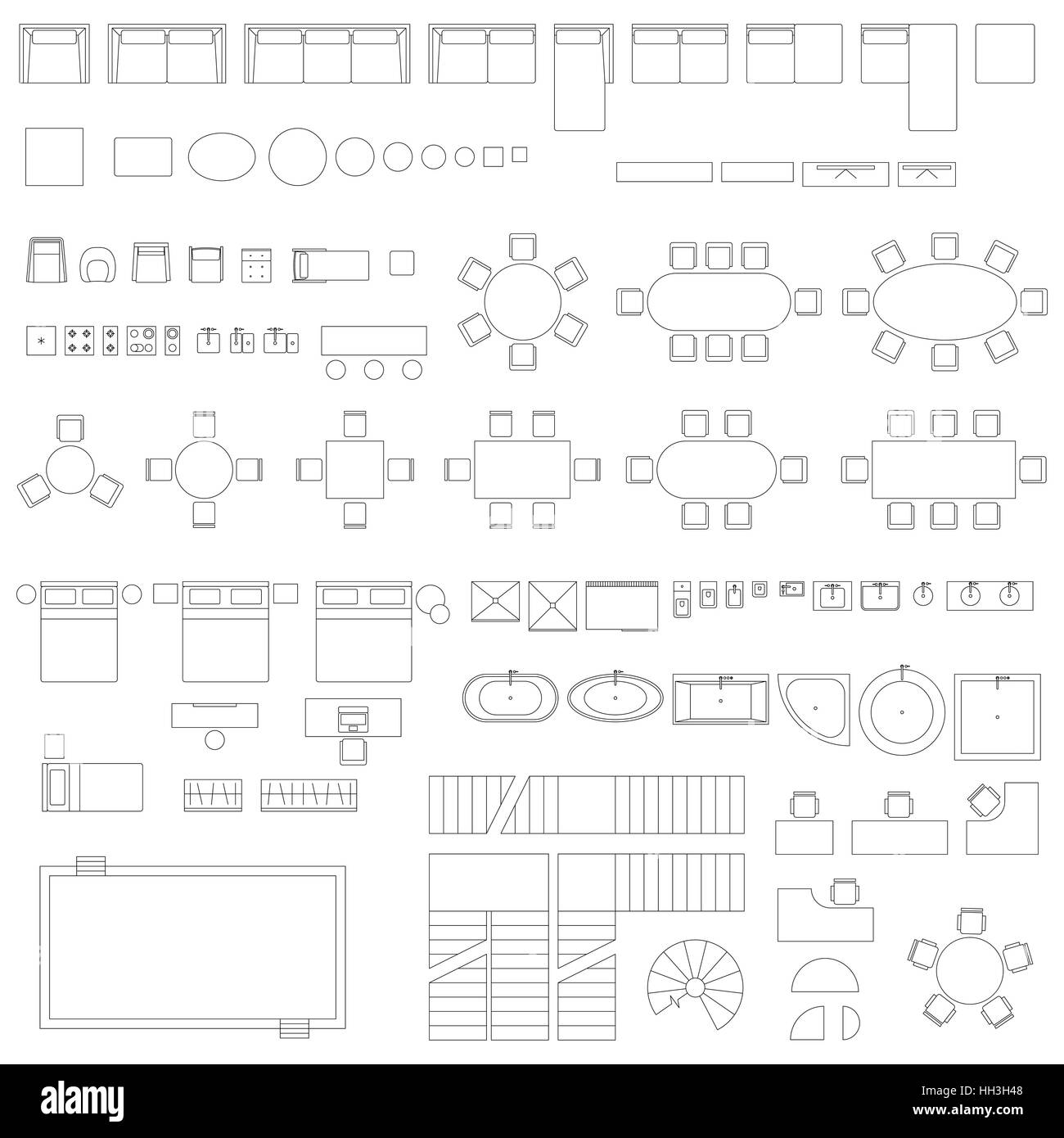 Möbel und Elemente Liniensymbole Stock Vektor
