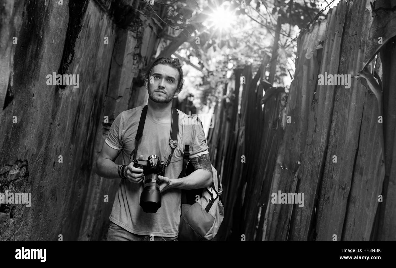 Fotograf Kamera DSLR Aufnahmen Journalist Konzept Stockfoto