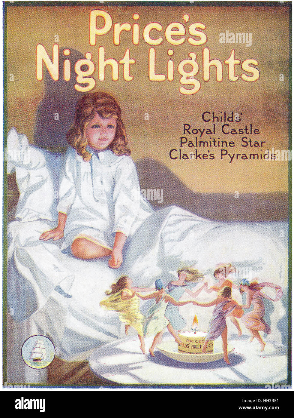 1917 britische Werbung für Preise der Nachtlichter Stockfoto