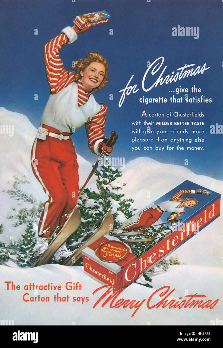 1940 USA Weihnachten Werbung für Chesterfield Zigaretten Stockfoto