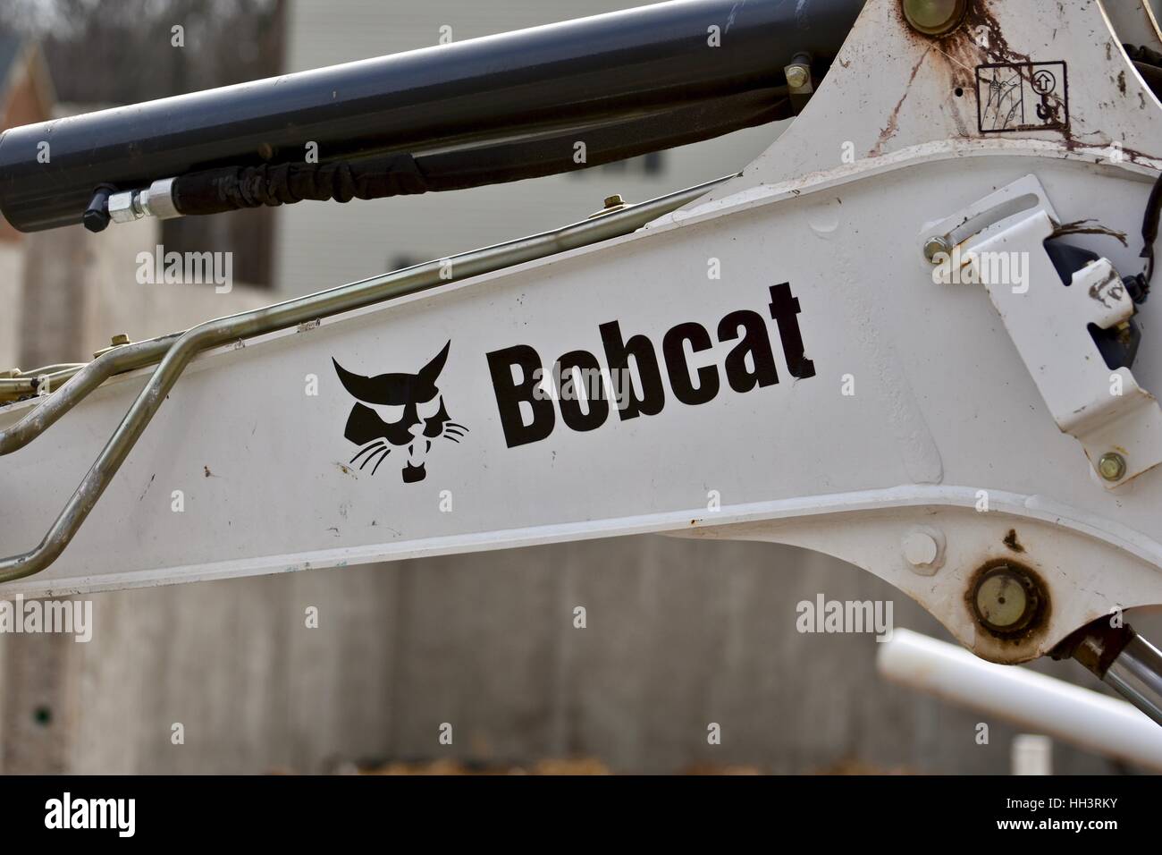 Ein Bobcat Bagger hautnah mit dem Bobcat-logo Stockfoto
