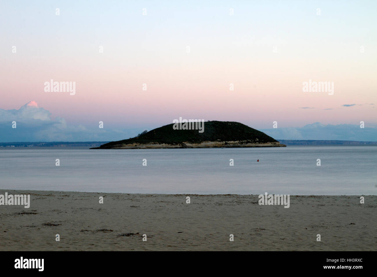 Magaluf Strand Himmel bunte Meer Landschaft Sonnenuntergang, Magaluf Langzeitbelichtung Wasser und Himmel Mallorca Spanien Stockfoto