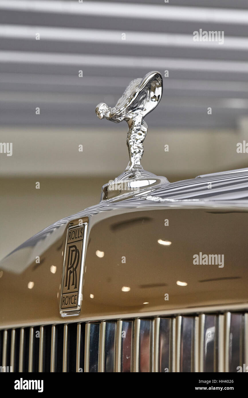 Spirit of Ecstasy, Rolls-Royce Motor Cars, Muse, Muse Rolls Royce, Silver Lady Silber Fee, Rolls Royce Motoren Stockfoto