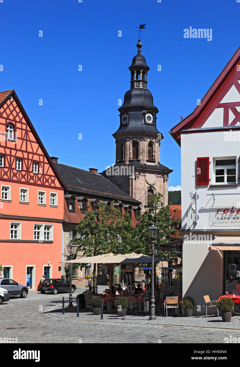 Kirche Spitalkirche und Markt-Platz von Kulmbach, Upper Franconia, Bayern, Deutschland Stockfoto