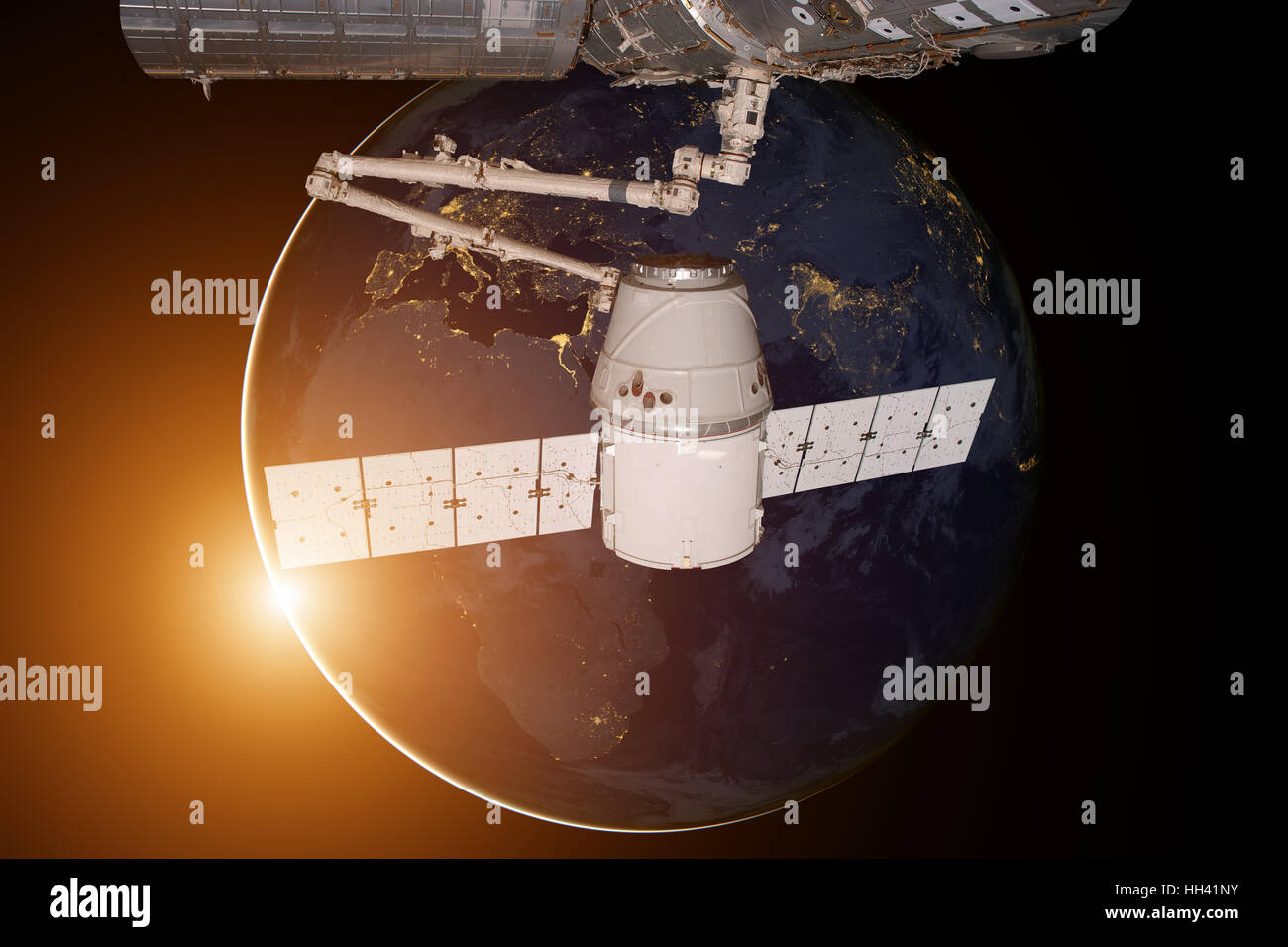 SpaceX Dragon Orbit des Planeten Erde. Stockfoto