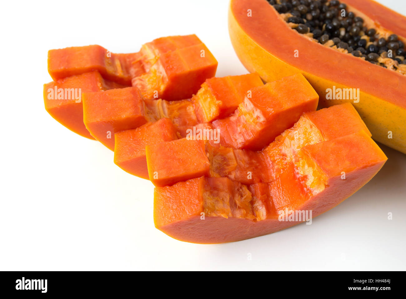 Papaya isoliert auf weißem Hintergrund Stockfoto