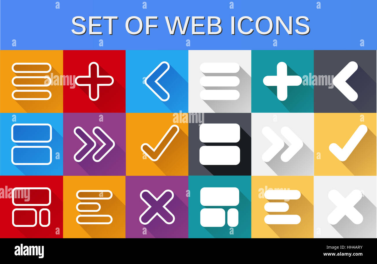 Eine Reihe von Computer-Web-Ikonen-Stil Wohnung mit Schatten Stockfoto