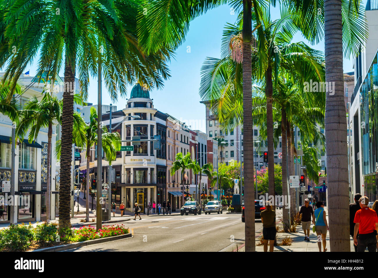 Rodeo Drive in Beverly Hills ist eine wohlhabende Einkaufsviertel bekannt für Designer-Label und Haute Couture-Mode Stockfoto