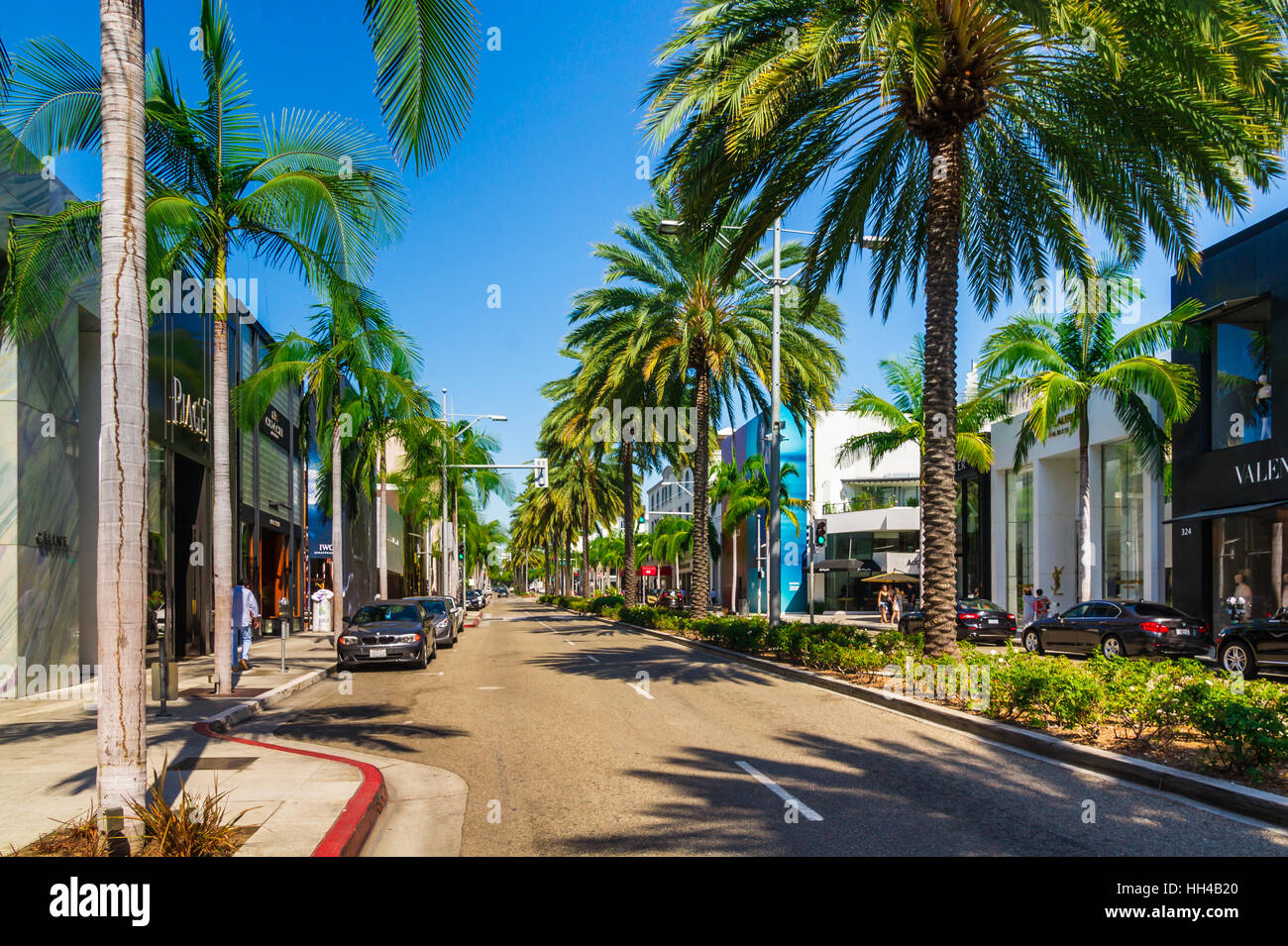 Rodeo Drive in Beverly Hills; Rodeo Drive ist eine wohlhabende Einkaufsviertel bekannt für Designer-Label und Haute Couture-Mode Stockfoto