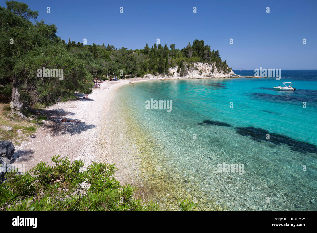 Marmaria Strand an der Ostküste, Paxos, Ionische Inseln, griechische Inseln, Griechenland, Europa Stockfoto