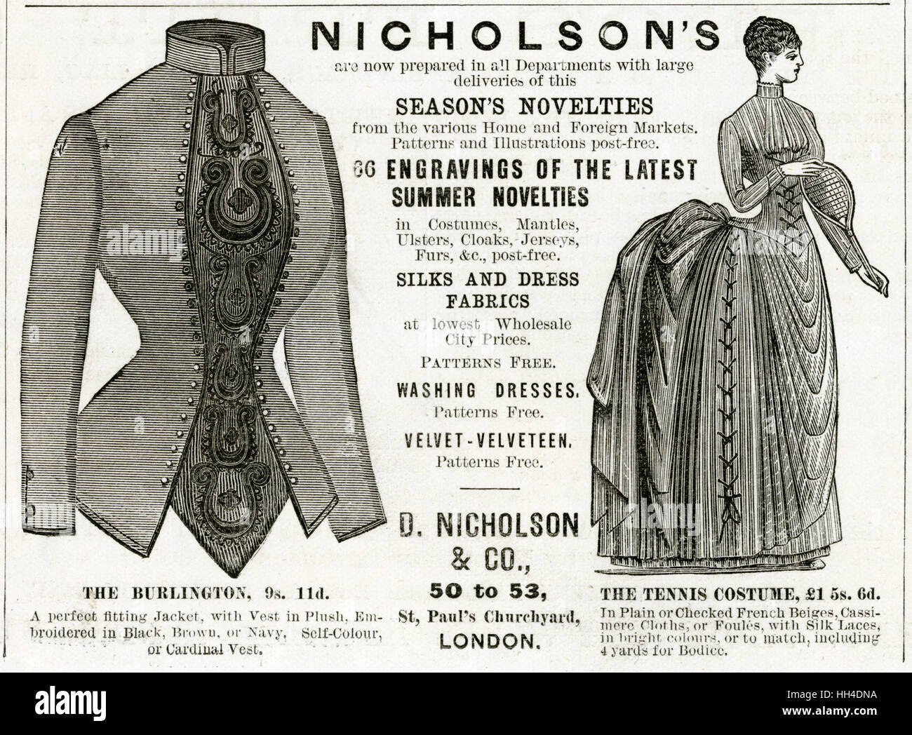 Trägerin von "Nicholsons", ein Tennis-Kostüm mit glatt oder aufgegebenen französischen beige Cassimere Tüchern oder Foules mit Seide Schnürsenkel in leuchtenden Farben. Stockfoto